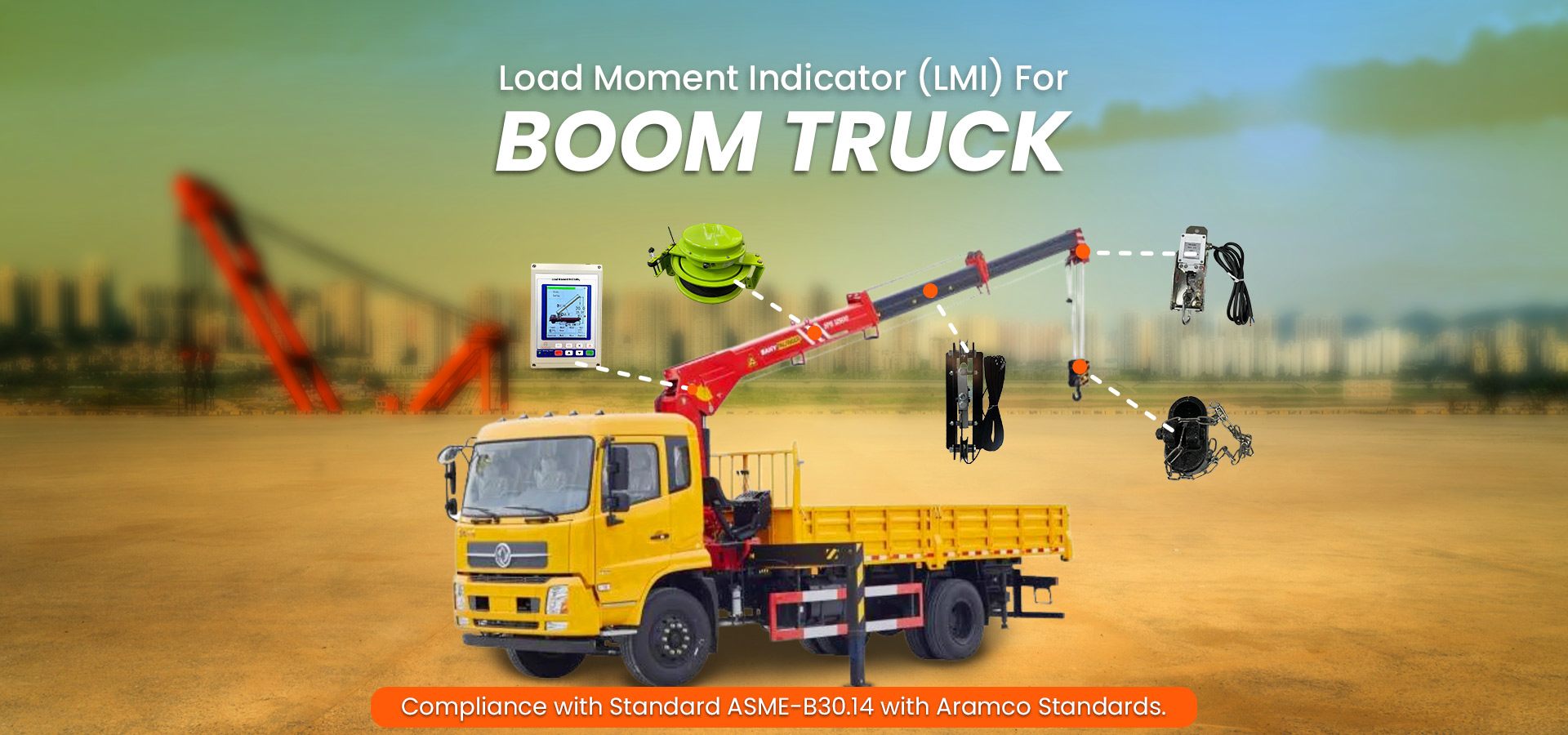 Boom truck LMI system with real-time load moment and stability monitoring, providing accurate data and safety alerts for safe and efficient operation