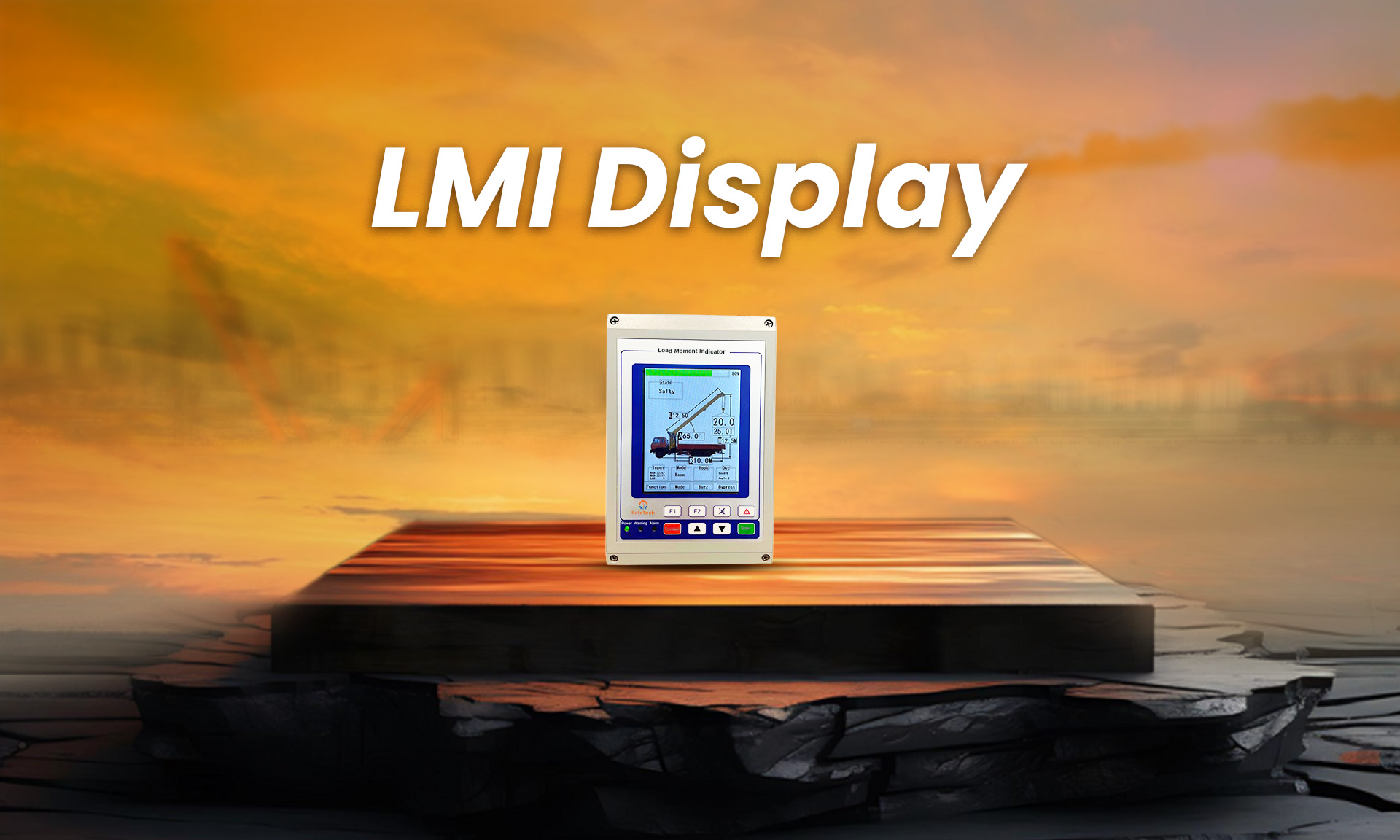 Side boom LMI display showing real-time load moment and stability data with clear, intuitive readouts for effective load management and safety.